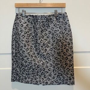 Ann Taylor LOFT Silver Metallic Leopard Print Pencil Skirt Women's Size 2 Animal